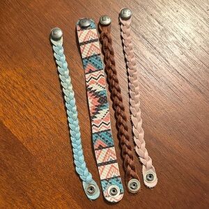 Bohemian Braided Bracelet Set - Blue, Brown, Pink